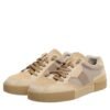 Beige Leather Low Top Lace Up Sneakers Shoes