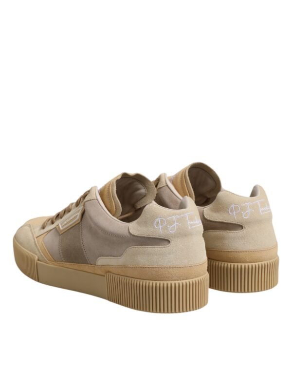 Beige Leather Low Top Lace Up Sneakers Shoes