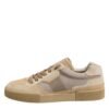 Beige Leather Low Top Lace Up Sneakers Shoes