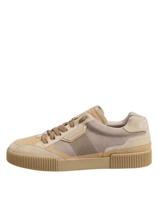Beige Leather Low Top Lace Up Sneakers Shoes