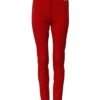 Red Mid Waist Slim Fit Pants