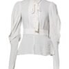 White Viscose Ascot Collar Long Sleeves Top