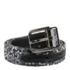 Black Sequins Silver Metal Logo Buckle Belt