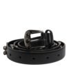 Black Studded Leather Metal Logo Buckle Belt