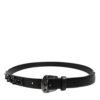 Black Studded Leather Metal Logo Buckle Belt