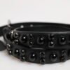 Black Studded Leather Metal Logo Buckle Belt