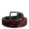 Black Red Leopard Silver Metal Buckle Belt