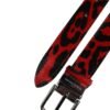 Black Red Leopard Silver Metal Buckle Belt