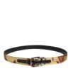 Gold Floral Jacquard Silver Metal Buckle Belt