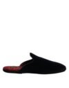 Black Viscose Velvet Slides Flat Slipper Shoes