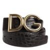 Black Exotic Leather DG Logo Buckle Belt