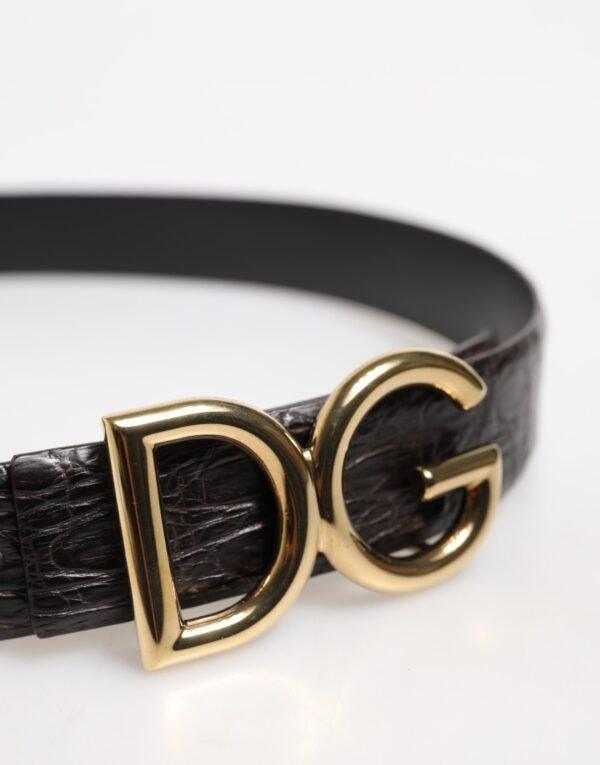 Black Exotic Leather DG Logo Buckle Belt