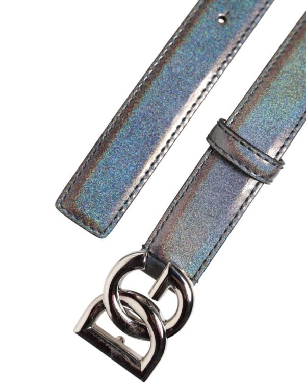 8449079.jpeg Metallic Leather Silver Tone Logo Buckle Belt