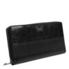 Black Leather Logo Plaque Zip Around Continental Wallet