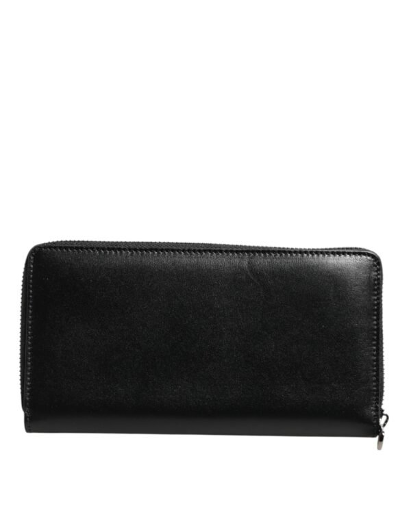 Black Leather Logo Plaque Zip Around Continental Wallet