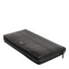 Black Leather Logo Plaque Zip Around Continental Wallet