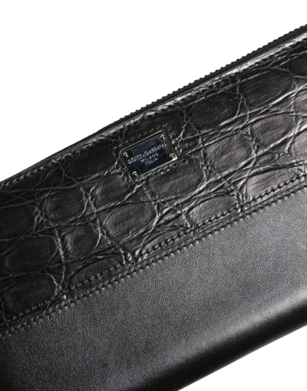 Black Leather Logo Plaque Zip Around Continental Wallet