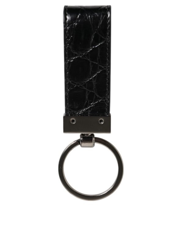 Black Leather Logo Metal Ring Keychain Holder Men Keyring