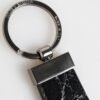 Black Leather Logo Metal Ring Keychain Holder Men Keyring