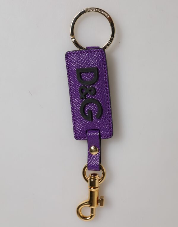 Purple DG Logo Leather Gold Tone Metal Keyring Keychain