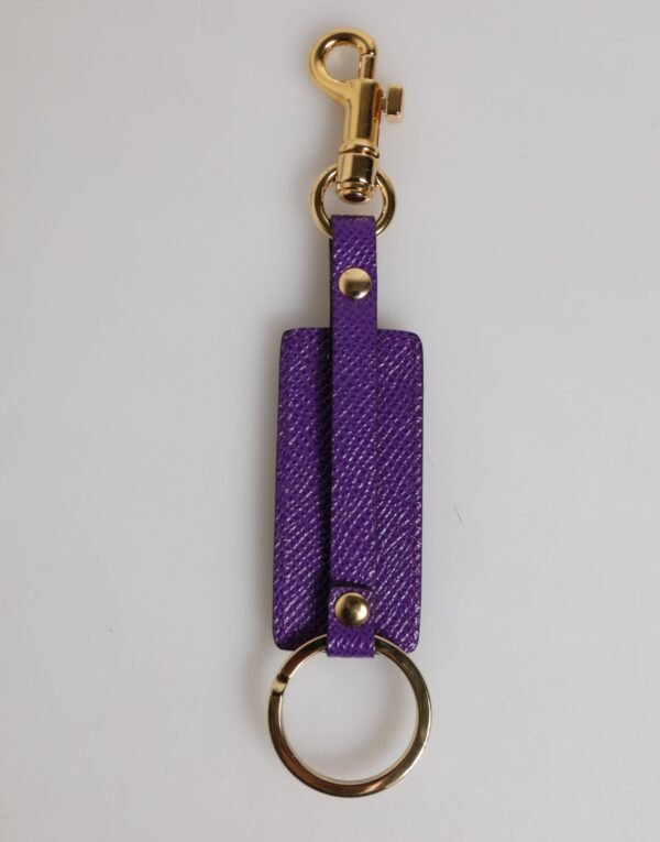 Purple DG Logo Leather Gold Tone Metal Keyring Keychain