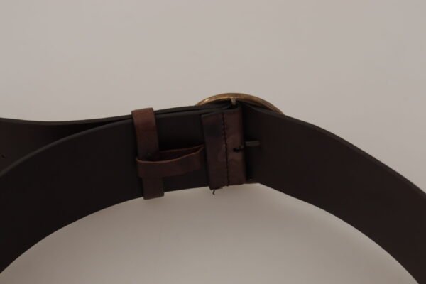 4162208.jpg Dark Brown Wide Calf Leather Logo Round Buckle Belt