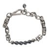 Silver Tone Chain Lobster Clasp Logo Gray Pearls Bracelet