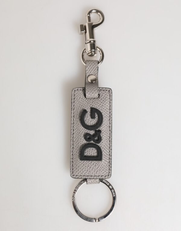8732176-1.jpeg Gray Leather Logo Metal Ring Keychain Holder Men Keyring