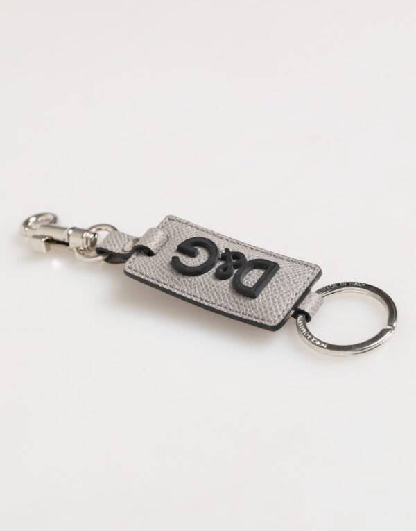 8732180.jpeg Gray Leather Logo Metal Ring Keychain Holder Men Keyring