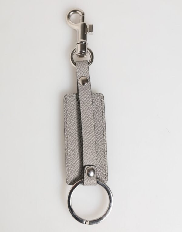 8732191.jpeg Gray Leather Logo Metal Ring Keychain Holder Men Keyring