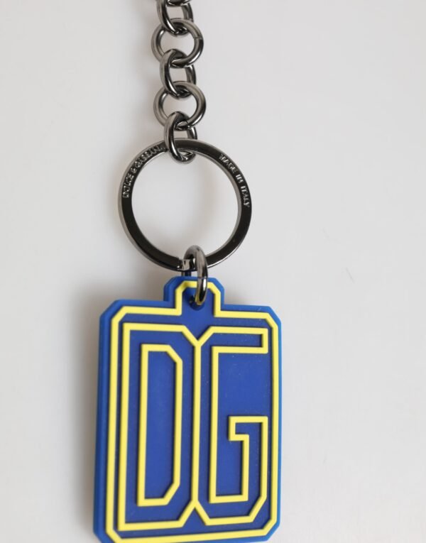 Blue Yellow DG Rubber Logo Silver Men Keychain Keyring