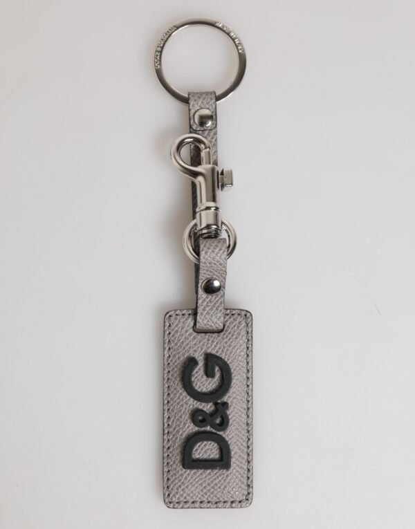 8734528.jpeg Gray Leather Logo Metal Ring Keychain Holder Men Keyring