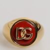Gold Tone Real Brass Round Red DG Logo Men Ring