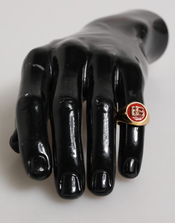 Gold Tone Real Brass Round Red DG Logo Men Ring