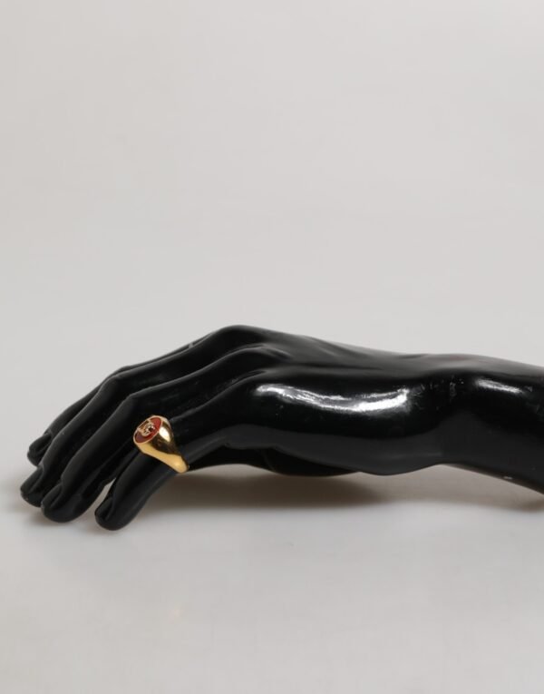 Gold Tone Real Brass Round Red DG Logo Men Ring