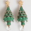 Gold Brass Multicolour Christmas Tree Earrings