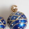 Gold Brass Blue Christmas Ball Crystal Drop Clip On Earrings