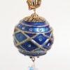 Gold Brass Blue Christmas Ball Crystal Drop Clip On Earrings