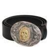 Black Leather Ornate Metal Buckle Men Belt