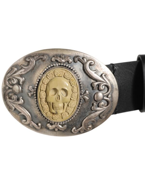 Black Leather Ornate Metal Buckle Men Belt