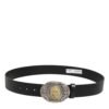 Black Leather Ornate Metal Buckle Men Belt