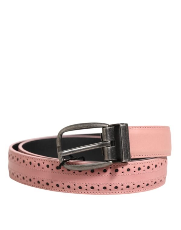 9195185-1.jpeg Pink Leather Perforated Detailing Buckle Belt