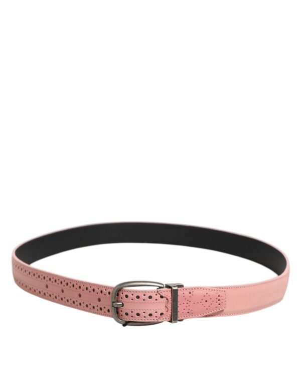 9195186.jpeg Pink Leather Perforated Detailing Buckle Belt
