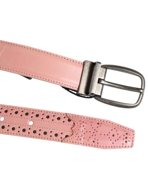 9195188.jpeg Pink Leather Perforated Detailing Buckle Belt