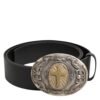 Black Leather Ornate Metal Buckle Men Belt