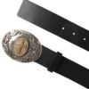 Black Leather Ornate Metal Buckle Men Belt