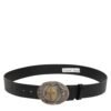 Black Leather Ornate Metal Buckle Men Belt