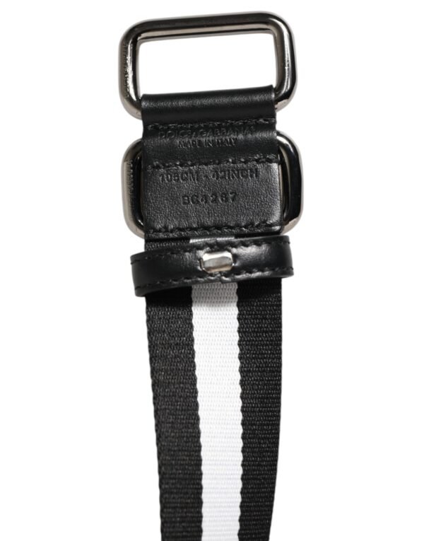 Black White Striped Metal Buckle Men Belt
