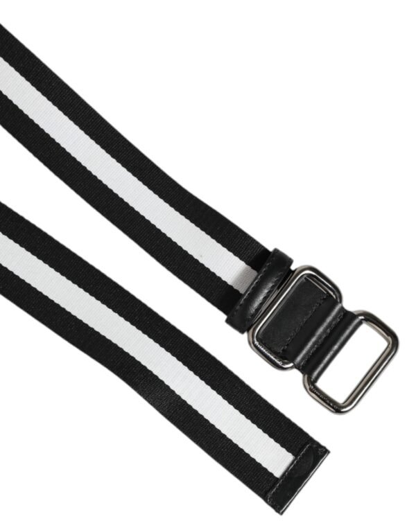Black White Striped Metal Buckle Men Belt