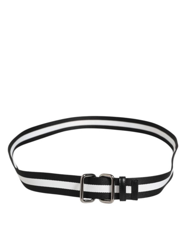 Black White Striped Metal Buckle Men Belt